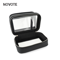 NOVOTE Trousse de Maquillage Personnalisée en Cuir PU Grande Capacité avec Fermeture Éclair, Imperméable, Doublure Transparente en PVC, Double Couche, Tendance et Portable