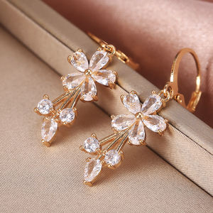 CAOSHI เครื่องประดับสำหรับพรรคของขวัญต่างหูทองชุบห้อยต่างหูสำหรับผู้หญิงที่ละเอียดอ่อนหินลดลงดอกไม้เพทายต่างหู - Product Image 4