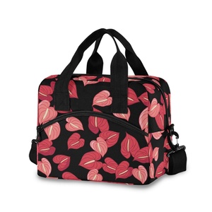 Bolsa Térmica Portátil de Aluminio con Diseño de Hojas de Anturio Hawaiano, Bolsa de Almuerzo Aislada con Cierre y Correa para el Hombro, Estilo Aloha Personalizado para Picnic - Product Image 1