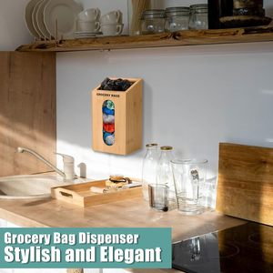 Boîte de rangement pour sacs d'épicerie en bambou, rectangulaire, à fixer au mur, couleur bois naturel - Product Image 2