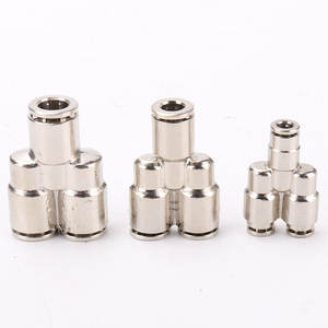 Conector Neumático de Manguera de Alta Presión y Alta Temperatura, Serie PY, Conexión Rápida en T, Niquelado y Recubierto de Cobre, Modelo PY8/6/10/12 - Product Image 2