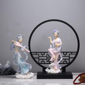 손으로 그린 예술적 공주 모양 둔황 비행 Apsaras 수지 입상 중국 문화 장식 10PCS 배치 - Product Image 2