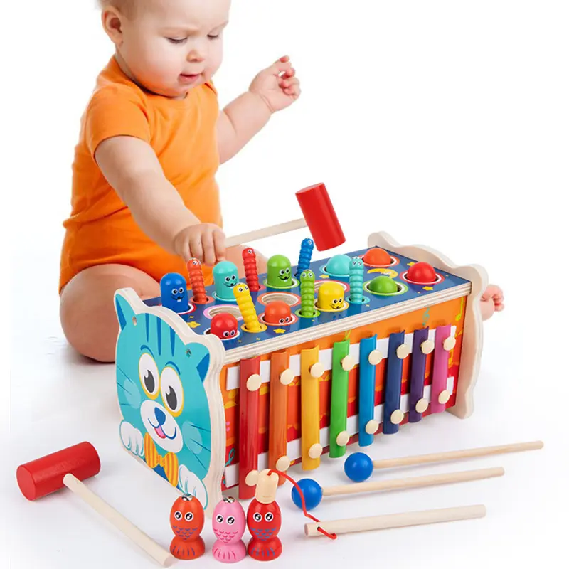 面白い木製多機能ドキドキ木琴ハンマー磁気釣りゲーム幼児を強化手と目の協調おもちゃ