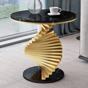 Mesa Auxiliar Moderna con Tapa de Mármol Negro y Base de Pedestal en Espiral de Acero Inoxidable Dorado, Mesa de Centro para Sala de Estar, Sofá o Mesita de Noche - Product Image 3