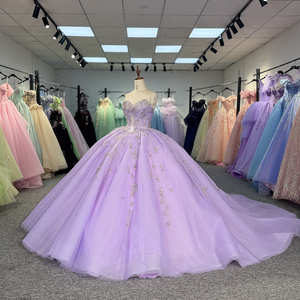 Jancember 6816 Crystal Purple Beading Vestidos de noche Vestidos De 15 con tren largo - Product Image 3