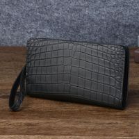 Pochette homme en cuir mat effet crocodile avec plusieurs emplacements pour cartes, portefeuille haut de gamme avec dragonne pour affaires