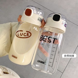 Gnmk Glass <b>Water</b> <b>Bottle</b> With Straw Graduated Markings Portable Cup For Students Back To School - Product Image 2