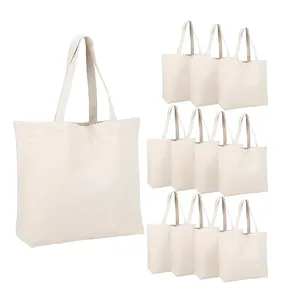 Promotion White Beach Shopping Bags With Custom Printed Logo Pocket Zipper Cotton Canvas Handbags