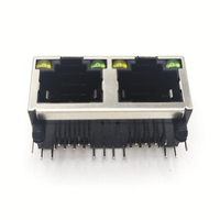 Módulo RJ45 1x2, Conectores Ethernet Blindados de Doble Puerto con LED, Macho/Hembra de 8 Pines para Conexiones de PCB y Cable