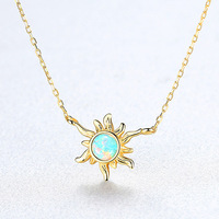 Collier pendentif tournesol en argent sterling S925 avec opale, plaqué or et argent, charme opale bleue pour femme