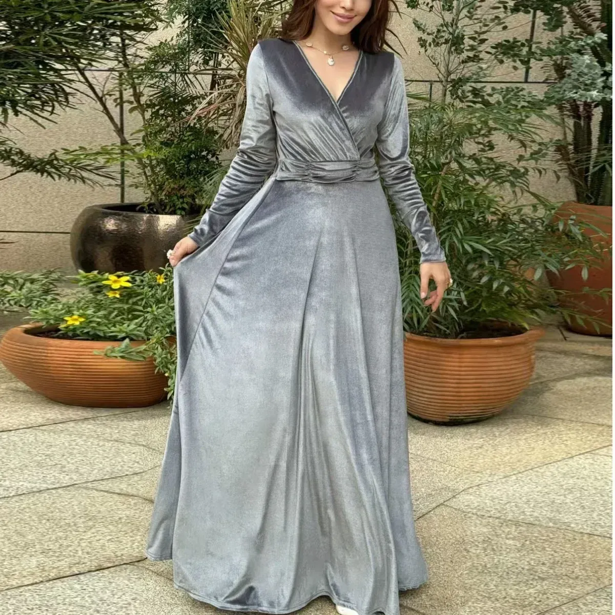Turkish Long Sleeve Evening Dress Elegant Muslim Wear