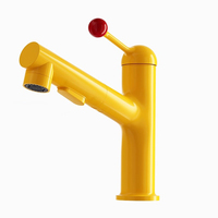 Robinet de lavabo moderne en alliage de zinc avec cartouche céramique, couleur vive, poignée unique, montage sur plan, tube d'extension, fonction de tirage