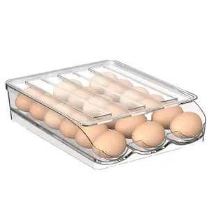 Egg Holder Tray Single Layer Large Capacity Stackable Clear PET Plastic Egg Storage Container for Refrigerator Freezer