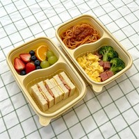 Boîte à repas pré-cuisinezée à emporter, 2 compartiments, jetable, en amidon de maïs MFPP, 900 ml, compatible micro-ondes, anti-fuite, pour le déjeuner