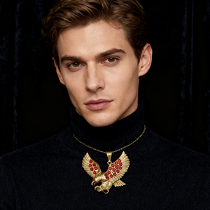 Оптовая продажа, мужские ювелирные изделия из меди, 14 карат, позолоченный Классический кулон с 9 объемными мощными животными, большим орлом, цирконием, агуила, кольганте - Product Image 2