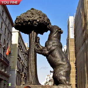 Youfine tùy chỉnh ngoài trời đô thị nghệ thuật công cộng sống động như thật động vật hoang dã Madrid biểu tượng đứng gấu và cây dâu tây tượng đồng - Product Image 2