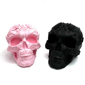 Skull <b>Makeup</b> Brush Holder Desktop Organizer Black Pink Plastic 3D Printed Cosmetic Storage <b>Box</b> With Decorative Design - Product Image 2