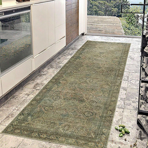 Tapis de couloir d'entrée vintage rétro bleu blush lavable en machine tailles légères à poils bas 2x5 2x6 2x7 - Product Image 3