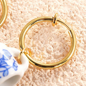 Pendientes de Perlas de Porcelana Azul y Blanca Pintados a Mano Estilo Vintage para Mujer, Aros de Acero Inoxidable con Baño de Oro Real, Clip <span class=keywords><strong>sin</strong></span> Perforación - Product Image 5