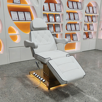 Cama de Masaje de Lujo con Base de Acero Inoxidable Dorado, Control por Pedal, Moderna, 3 Motores, Eléctrica, Extensible, para Spa Facial, con Luces
