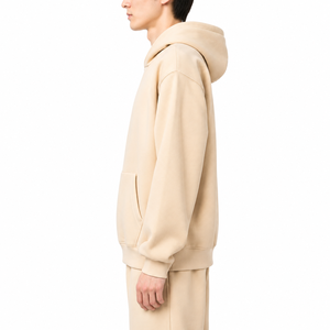 Sudadera con Capucha y Pantalones Deportivos para Hombre, Estilo Casual, Manga Larga, Talla Grande, Color Beige Sólido, Algodón/Felpa - Product Image 2