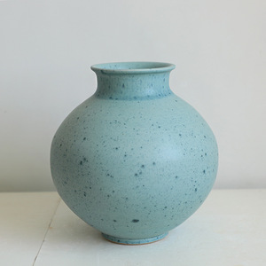 Modern Farmhouse Round Bulbous <strong>Turquoise</strong> <strong>Vase</strong> Set Matte Blue Green Stoneware <strong>Vase</strong> Set Handcrafted Speckled Home Accent - Product Image 3