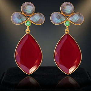Boucles d'oreilles pendantes en argent sterling faites à la main avec pierres précieuses en quartz, style bohème, tendance, unisexe - Product Image 3