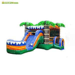 Brincolín Inflable Comercial con Tobogán <span class=keywords><strong>de</strong></span> Agua Tropical y Palmeras para Patio Trasero - Product Image 1