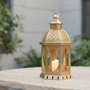 2026 Ramadan & Eid Decorative Modern Gold Metal <b>Moroccan</b> Candle Holder Lantern for Tabletop Home <b>Decor</b> - Product Image 1