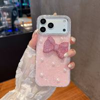 Coque de téléphone portable pour iPhone 17, motif papillon et perles, coque IMD anti-chute avec strass et diamants, protection rigide