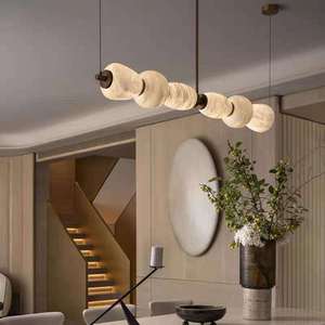 Lámpara Colgante Moderna de Alabastro, Forma Ovalada, LED Blanco Cálido Regulable, para Sala de Estar, Altura Ajustable, Cuerpo de Resina, Base E27 - Product Image 1