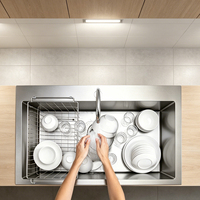 Évier de cuisine rectangulaire multifonctionnel moderne en acier inoxydable 304, finition noir mat, fait main, garantie 1 an