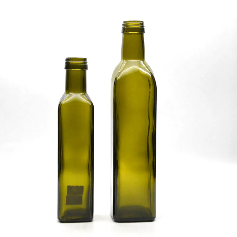 250Ml 500MlสีเขียวOlive Oilแก้วขวดสแควร์น้ำมันมะกอกขวดแก้วขวดแก้วเปล่าสำหรับOlive Oil