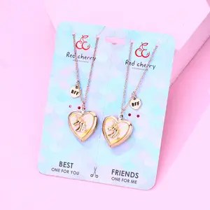 Collar con forma de corazón de unicornio para niños, colgante con foto abierta, BFF, Color Pastel, nuevo diseño, 2023 - Product Image 1