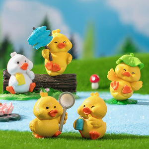 Cartone animato animale fai da te figurine carino piccolo giallo anatra animale fatto a mano da giardino set Mini oggetti artigianali in resina giocattolo per auto decorazione della casa - Product Image 1