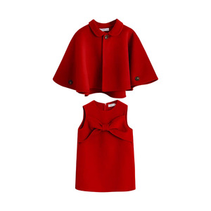 Sweet Red Shawl Bow Tie Vest Dress Two Piece Set For Children's Chinese New Year Outfit - Product Image 3
