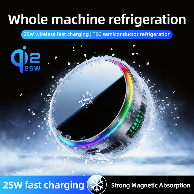 25W Magnetic Wireless Car Charger with Semiconductor Cooling Fan RGB Light Phone Holder Mount for iPhone 17 16 Pro Max