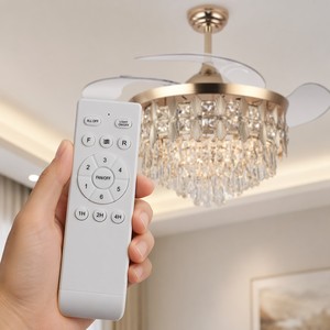 Gold Crystal Invisible Blade LED <b>Ceiling</b> Fan <b>Ceiling</b> <b>Light</b> 48 Inch Modern Remote Control 6 Speed Dimmable for Home <b>Office</b> - Product Image 2