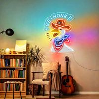 Enseigne LED, Lumière Néon Cowboy Goose, Luminaire Mural Amusant pour Chambre à Coucher, Art Mural Canard Oie Oiseau Amusant Écran de présentation décoratif sur le thème des animaux de la ferme