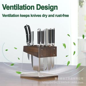 Wooden Knife <b>Block</b> 7Pcs <b>Acrylic</b> Base Desktop Storage Rack Kitchen Knife Organizer - Product Image 4