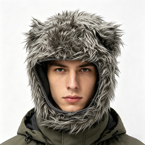 ACE Grey Faux Fur Trooper <b>Hat</b> with Animal Ears Windproof & Warm Outdoor Winter <b>Hat</b> for Unisex Adults - Product Image 1