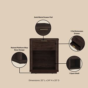 Nightstand In Brown Wood With Drawer And <b>Open</b> Shelf Storage Unit - Product Image 4