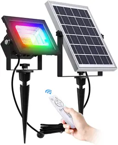 Đèn Pha Năng Lượng Mặt Trời 2in1Outdoor IP67 Đèn Chiếu Điểm Năng Lượng Mặt Trời RGB Có Thể Điều Chỉnh Chống Nước Với Điều Khiển Từ Xa 10W Đèn Sân Vườn Cảnh Quan