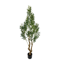 Olivo Artificial Mediterráneo de 1.8m con Tronco Retorcido y Esculpido, Frutos Negros, Planta de Seda Ecológica y Duradera para Hotel o Boutique