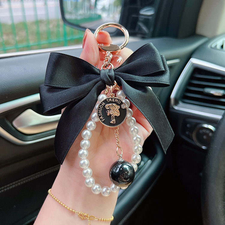 Bowknot Keychain - Girly Charm with Pearl Beads & Crystals