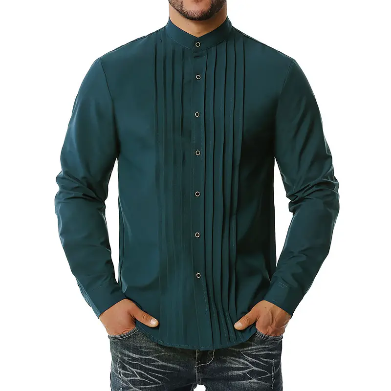 Chemise vintage à col montant pour homme, vêtement ample de styliste, taille Plus, quatre saisons, collection