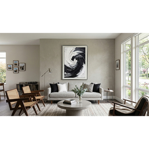 Peinture à l'huile abstraite noir et blanc sur toile texturée, art mural minimaliste moderne pour la décoration du salon - Product Image 6