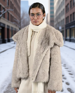 Manteau d'hiver en fausse fourrure pour femme, beige clair, épais et chaud, longueur standard, simple boutonnage, style urbain, personnalisable - Product Image 2