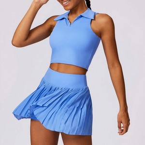 ชุดโยคะขายส่งพร้อมโลโก้สั่งทำ เสื้อระบายอากาศดีและกระโปรงพลีทสั้นเซ็กซี่ ชุดออกกำลังกายสไตล์เฉพาะตัว - Product Image 1
