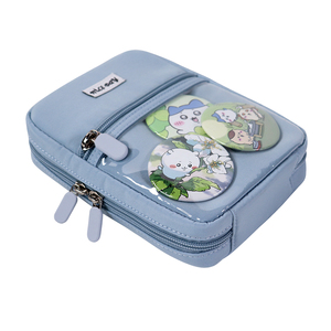 Bolsa de papelería de PVC azul claro con bolsillo frontal transparente y lindos parches de dibujos animados, tamaño A5 - Product Image 4